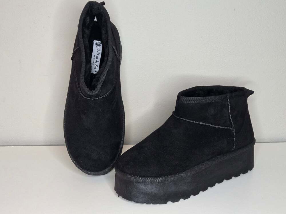 Olivia & Kate New York Black Faux Suede Platform Ankle Boots Women’s 8.5